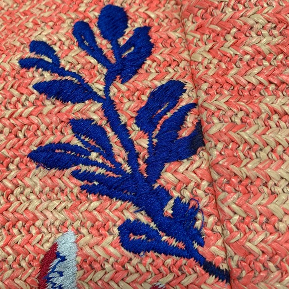 Vera Bradley Straw Tote Bag Beach Nautical Coral Turtle Embroidered - Picture 7 of 14